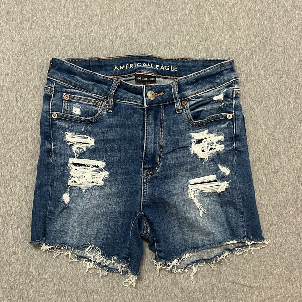 American Eagle Outfitters Distressed Dark Blue Denim Jean Shorts